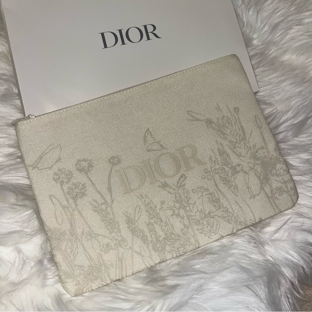 Dior Floral Embossed Large Flat Pouch Beauty